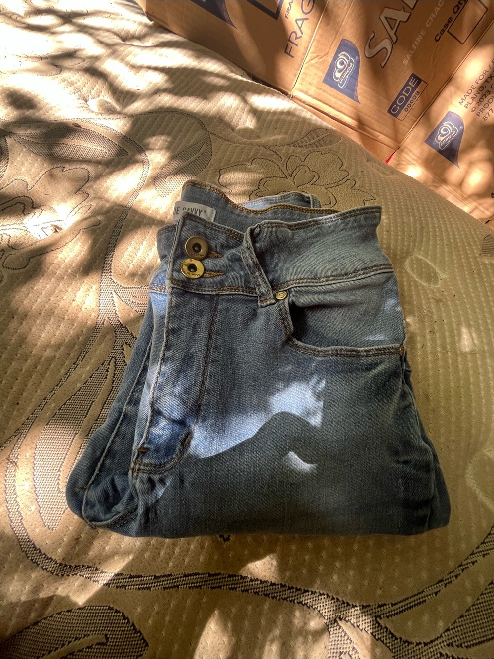 Savvy High-Rise Blue Denim Jeans with Double Button Waist